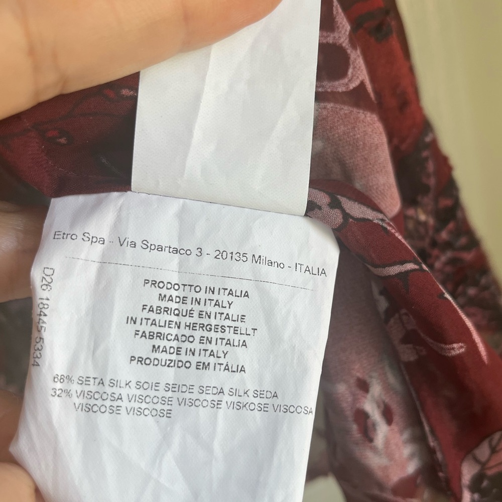 ETRO Silk Floral Button Down Shirt Semi-Sheer Wine colour Size 8 Like New - Picture 15 of 15